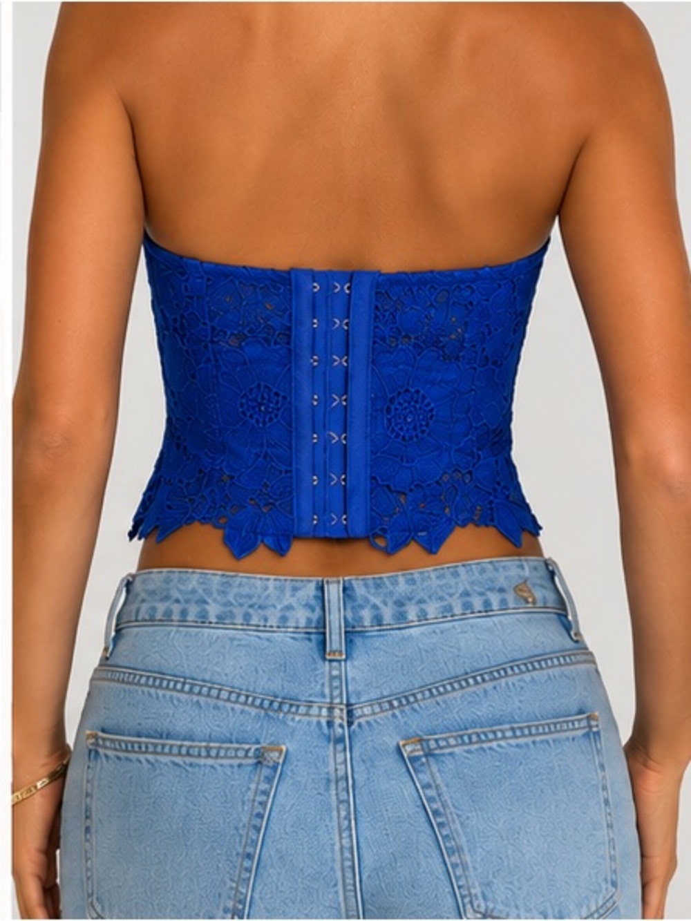 Cherry Koko Royal Blue Floral Lace Bustier Corset Top Strapless Party Aesthetic - Picture 5 of 5